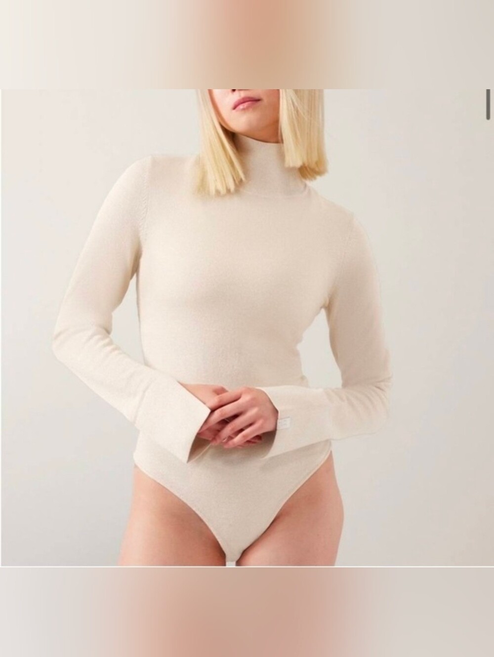 119 NWT 2017 Athleta x Alicia Keys Gold Cream Wool Blend Sweater Bodysuit Sz M